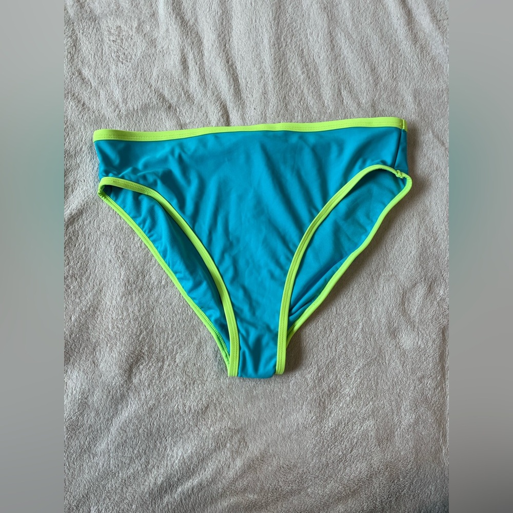 Wild Fable Women Blue Low Rise Bikini Bottoms X 14-16 NWT Neon Green Trim Cheeky